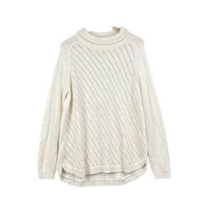 Lou & Grey Loft Wool Alpaca Blend Cream Pullover Funnel Neck Knit Sweater L